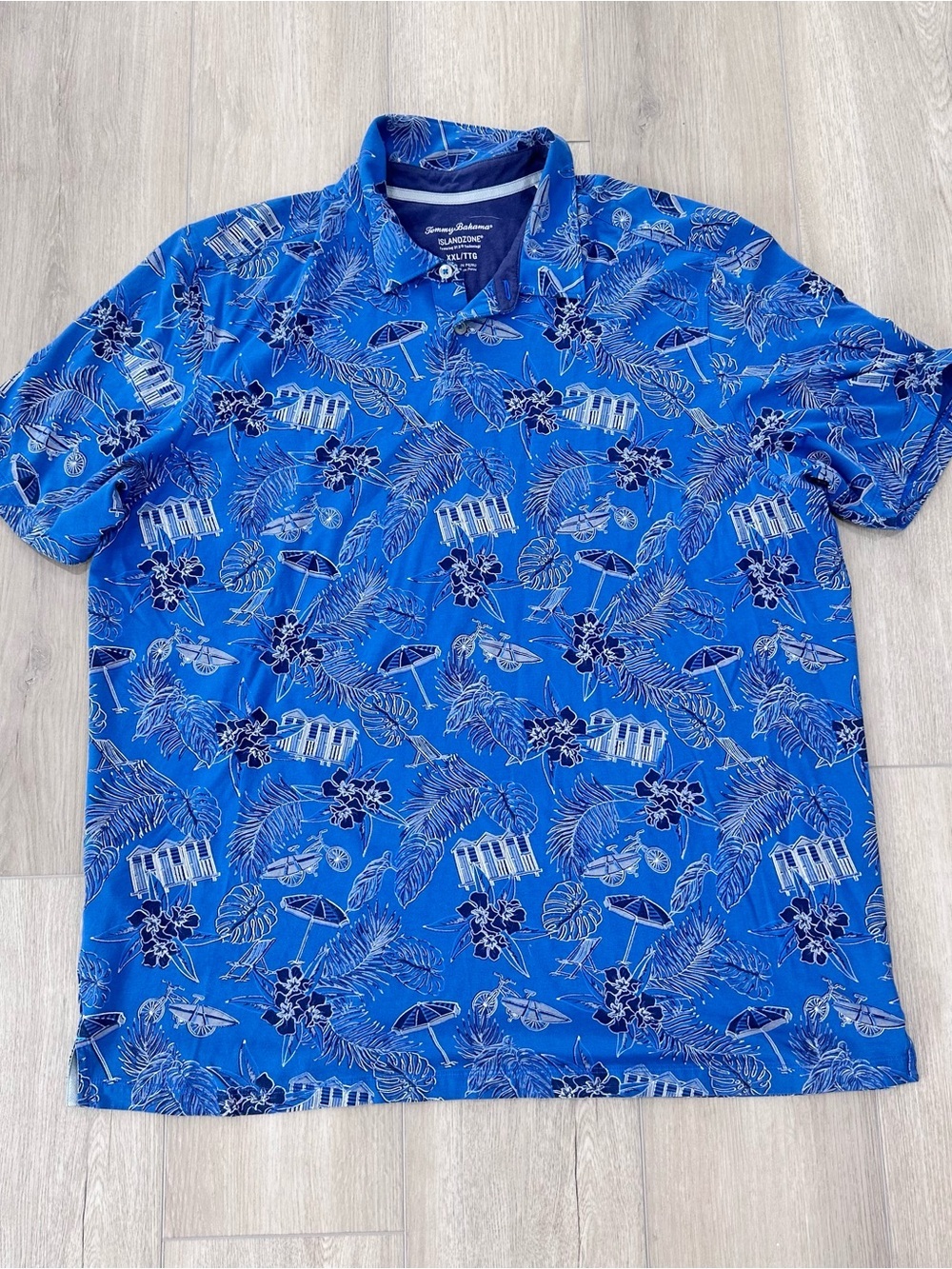 Tommy Bahama island zone men’s Hawaiian polo shirt blue XXL
